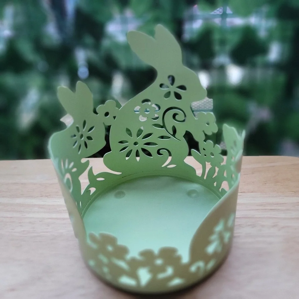 Easter Bunny Metal Tealight Candle Holder Light Green Cutout Spring Decor